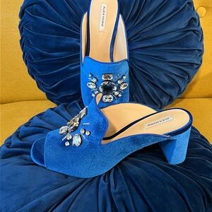 Alex Marie Effie Velvet Oversized Jewel Peep Toe Dress Mules